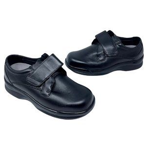 Apex Mens Biomechanical Slip On Shoes Black Leather Strap Hook Loop 7.5 XW New